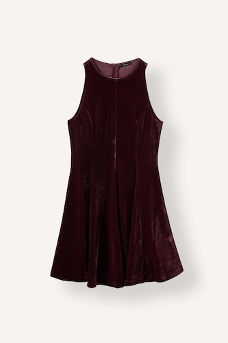 Flared Fit Short Sleeve Velvet Mini Dress