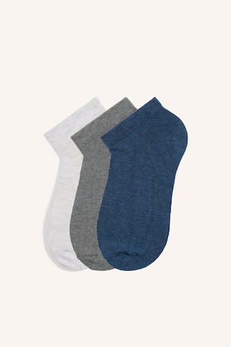 Men Grey Melange 3 piece Cotton Short Socks