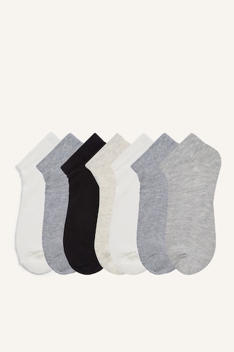 WOMAN Grey Melange 7 piece Cotton Short Socks