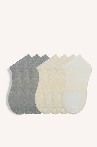 WOMAN Grey Melange Woman 7 Piece Cotton Textured Socks
