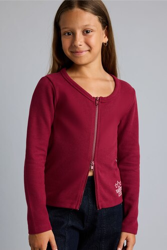 Девочки и подростки Бордовый Girl Round Neck Thessaloniki Fabric Cardigan