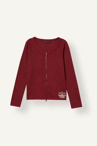 Girl Printed Crew Neck Zip-Up Cardigan