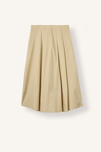 Flared Fit Mid-Length Normal Waist Poplin Skirt