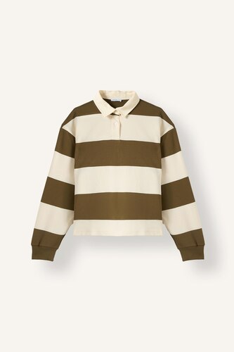 100% Cotton Striped Long Polo Collar Long Sleeve Sweatshirt