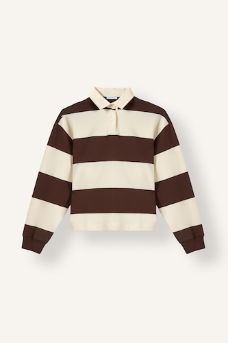 %100 Pamuk Long Fit  Polo Yaka Çizgili Sweatshirt
