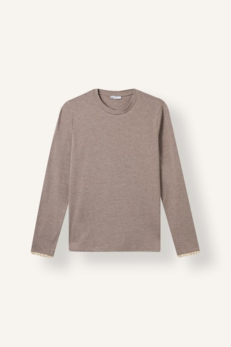 Kadın Bej Melanj Slim Fit Uzun Kollu Basic Tunik