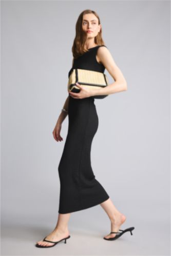 Kadın Siyah Bodycon Vücudu Saran Midi Elbise