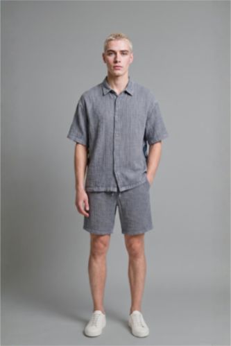 Erkek Mavi %100 Pamuk Relaxed Fit Bermuda Şort