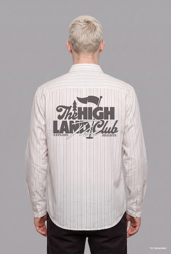 Men Grey Boxy Fit Striped Long Sleeve Shirt
