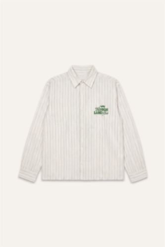 Man Light Yellow Boxy Fit Striped Long Sleeve Shirt