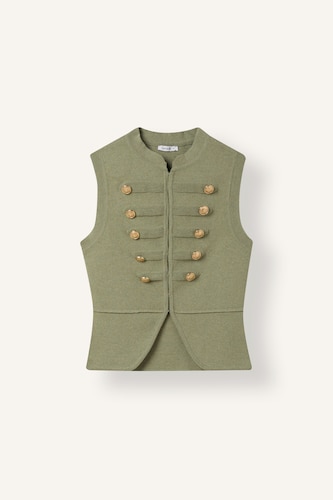 Fitted Crop Sleeveless Light Khaki Napoleon Vest