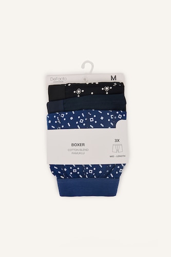 Erkek Lacivert Regular Fit Desenli 3'lü Boxer