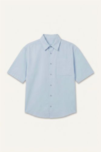 Men Light Blue Boxy Fit Gabardine Short Sleeve Shirt