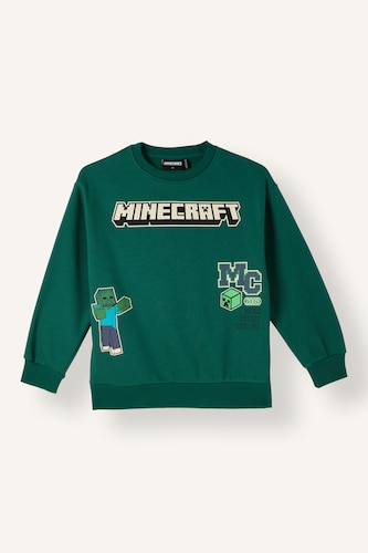 Erkek Çocuk - Genç Erkek Yeşil Minecraft İçi Yumuşak Tüylü Kalın Sweatshirt Erkek Çocuk
