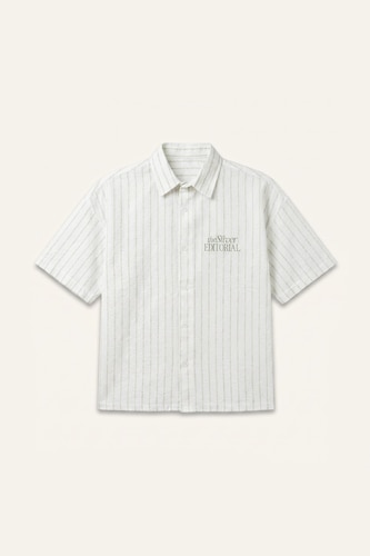 Boxy Fit Striped Mint Green Short Sleeve Crepe Shirt