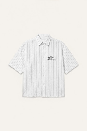 Boxy Fit Shirt Collar Striped Crinkle Short Sleeve Shirt