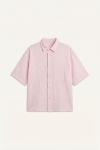 Erkek Pembe Boxy Fit Kısa Kollu Müslin Gömlek