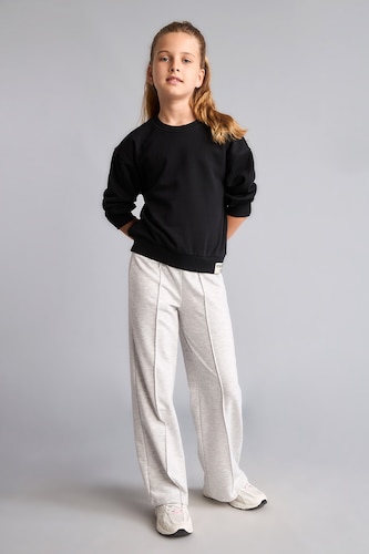 Young Girls - Teen Girls Light Grey Melange Girl Wide Leg Trousers