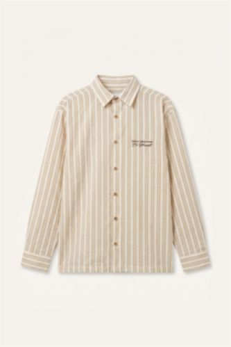 Men Beige Boxy Fit Crinkle Long Sleeve Shirt
