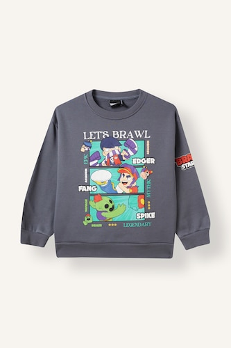 Young Boys - Teen Boys Anthracite Regular Fit Brawl Stars Crew Neck Sweatshirt