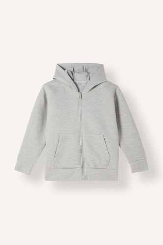 Erkek Çocuk - Genç Erkek Gri Melanj Fermuarlı Kapüşonlu Basic Sweatshirt Sweatshirt Hırka