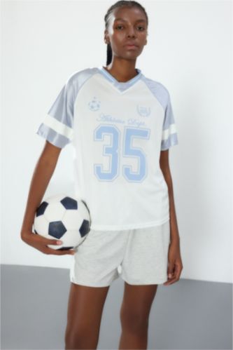 Women Ecru Oversize Fit Tulle Short Sleeve T-Shirt