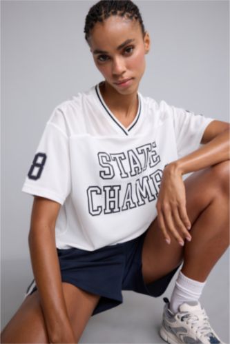 Women Ecru Tulle Short Sleeve T-Shirt