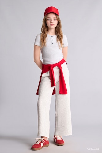 Girl Ribbed Knit Wide Leg Trousers