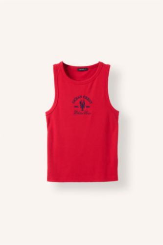 Women Red Slim Fit Animal Camisole Crew Neck Tank Top