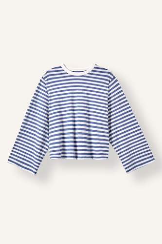 Standard Fit Striped Crew Neck Wide Sleeve T Shirt