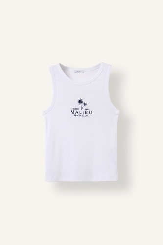Fitted Palm Print Crew Neck Ribbed Tank Top