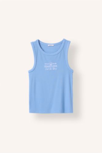 Women Blue Slim Fit Embroidered Camisole Crew Neck Tank Top