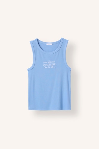 Fitted Ribbed Crew Neck Tank Top with Embroidery
