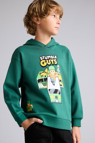 Erkek Çocuk - Genç Erkek Yeşil Stumble Guys Baskılı Sweatshirt Erkek Çocuk