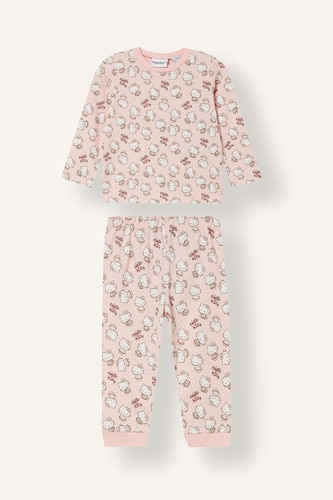 Baby Girls Pink Woman 2 piece Regular Fit Crew Neck Knitted Pyjamas