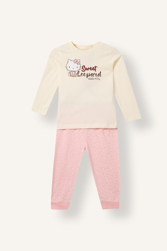 Kız Bebek Ekru Baskılı 2'li Pijama Takımı Kız Bebek