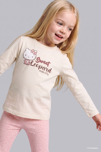 Kız Bebek Ekru %100 Pamuk Baskılı 2'li Pijama Takımı Kız Bebek