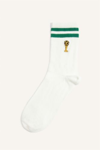 Men White Cotton Long sock