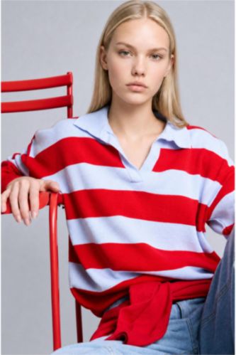 Women Red Oversize Fit Pullover