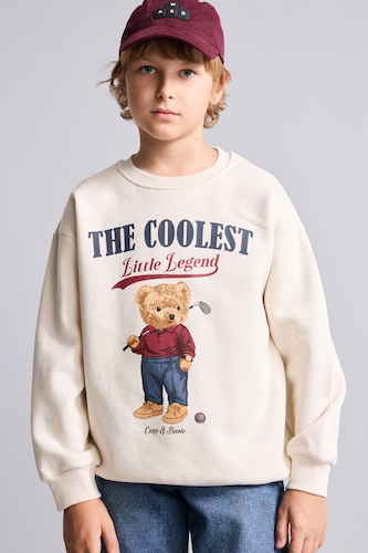 Erkek Çocuk - Genç Erkek Taş Oversize Ayıcıklı Sweatshirt Erkek Çocuk