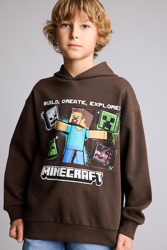 Young Boys - Teen Boys Brown Regular Fit Minecraft Licensed Hooded Sweatshirt