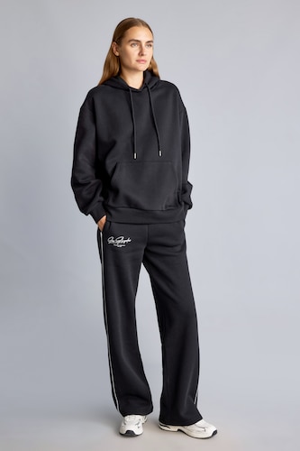 Women Black Straight Fit Thick Sweatshirt Fabric Trousers