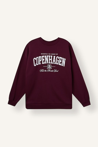 Kadın Bordo Oversize Baskılı Sweatshirt