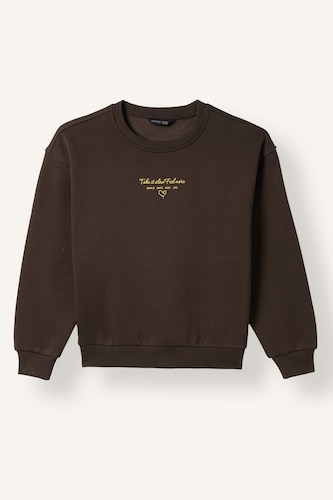 Young Girls - Teen Girls Brown Relax Fit Slogan Crew Neck Sweatshirt
