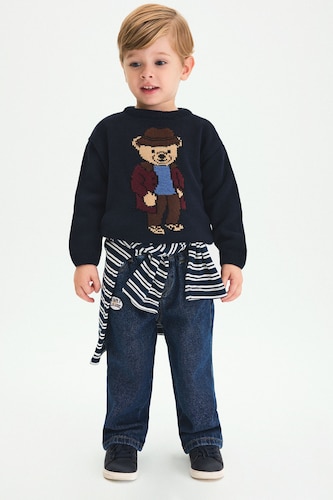 Jean 100% coton ample à taille élastique avec écusson pour bébé garçon