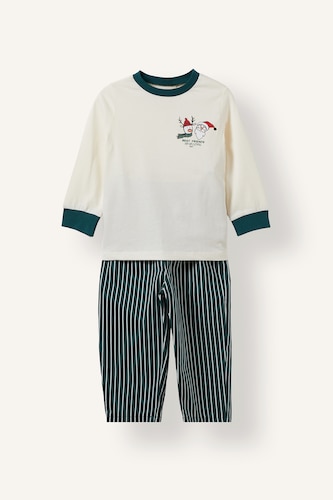 Baby Boys Ecru 2 piece Regular Fit Woven Pajamas