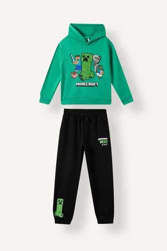 Young Boys - Teen Boys Green 2 piece Regular Fit Hooded Minecraft Licensed Set