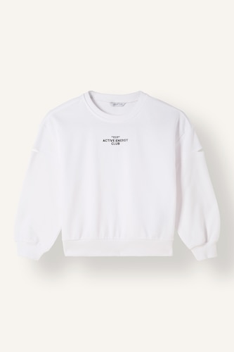 Kız Çocuk - Genç Kız Beyaz Relaxed Fit Kol Kesikli Sweatshirt Kız Çocuk