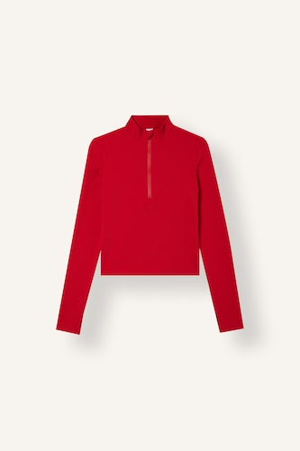 Slim Fit Yarım Fermuarlı Uzun Kollu Basic Tişört