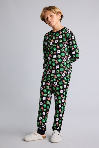 Young Boys - Teen Boys Black Man 2 piece Regular Fit Minecraft Licensed Elastic Band Knitted Pyjamas